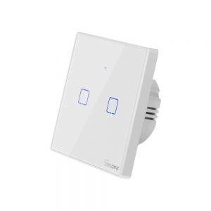 Sonoff TX T2 EU 2C WiFi + RF vezérlésű, távvezérelhető, érintős dupla/csillár villanykapcsoló (fehér, kerettel)