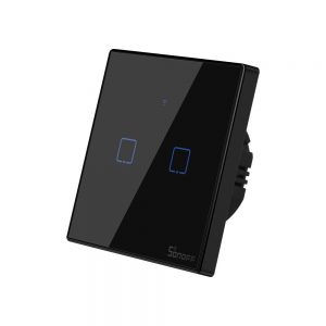 Sonoff TX T3 EU 2C WiFi + RF vezérlésű, távvezérelhető, érintős dupla/csillár villanykapcsoló (fekete)